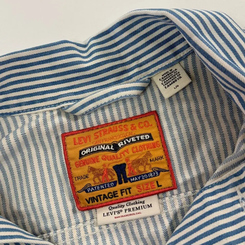 Levis 90s Inspired Original Trucker Jacket L Railroad Stripe Blue White